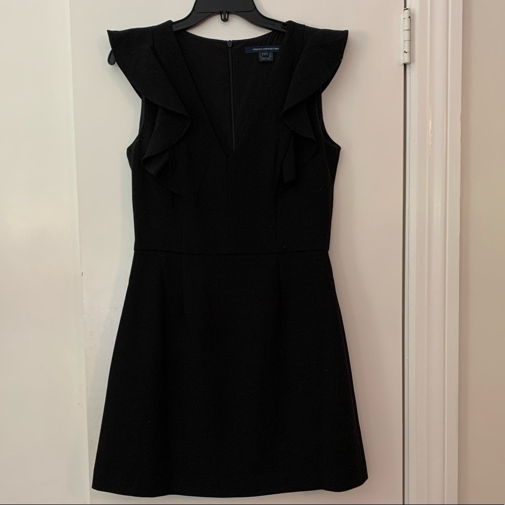 French Connection whisper ruffle v neck dress